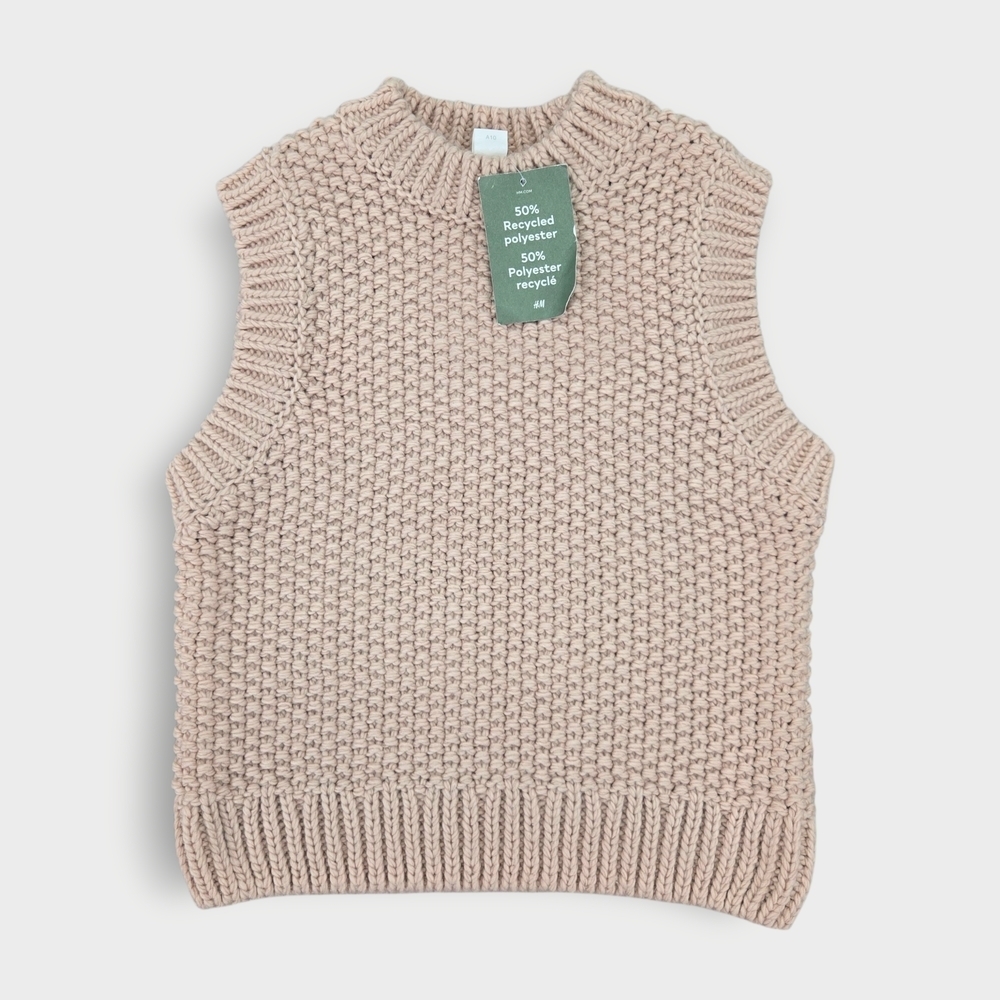 H&M Cream Sleeveless Knit Sweater Vest NWT Womens XS Sold Out Recycled Polyester